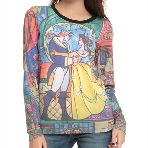Disney Beauty And The Beast Stained Glass Women's Pullover - Picture 2 of 5